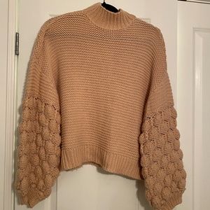 NOA Tan Slouchy Bubble Sleeve Knit Sweater Size Medium